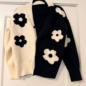 Cider Black and White Floral Sweater